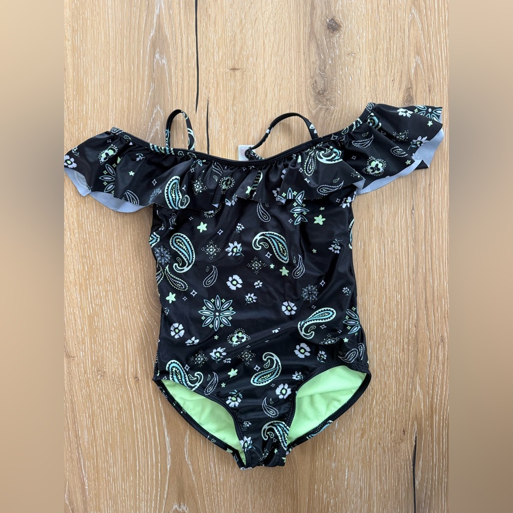 Justice Neon Green & Black, Paisley Swimsuit